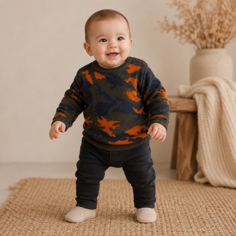 Zadig & Voltaire Little Baby 6M Camo Wool Cashmere Sweater NWT Boys Gorpcore